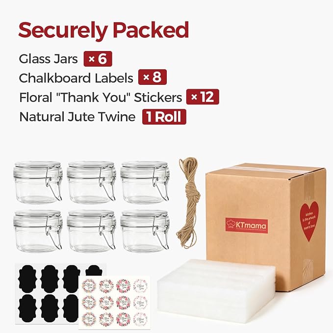 Small Glass Containers with Airtight Lids 4 oz 6 Pack Mini Jam Jars | Small Size, Labels Included, Jam Jelly Honey Jar, Wedding Favors,Handmade Candles,Diy Crafting,Leak Proof,BPA-Free
