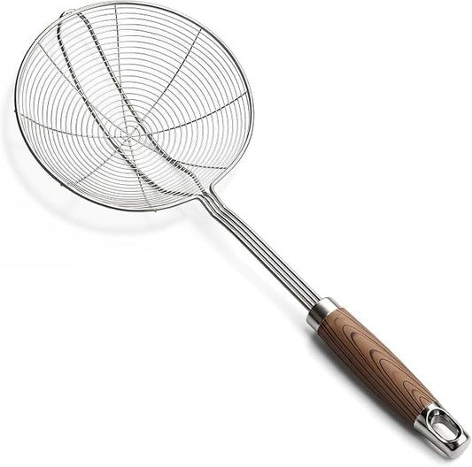 IQCWOOD Spider Strainer Skimmer Spoon, 6.3" Stainless Steel Fryer Scoop for Deep Frying, Pasta and Vegetable, Kitchen Utensil Wire Strainer Ladle