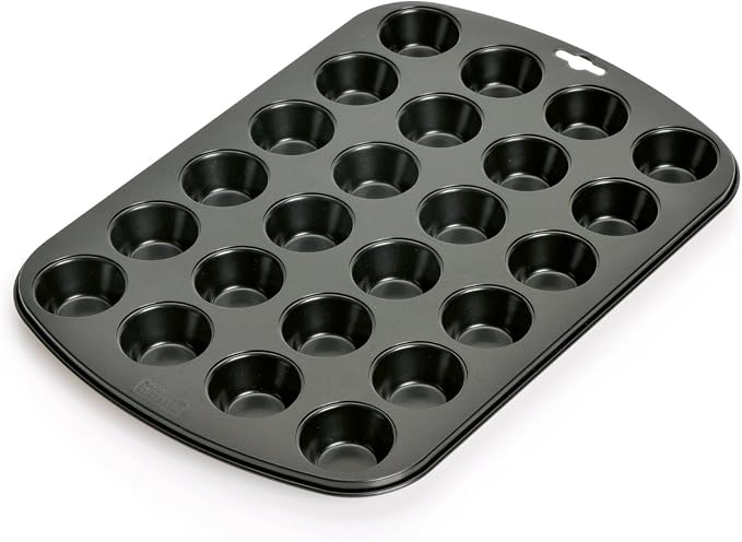 Everyday Baking Prochef Teflon Non-Stick Premium Coated 24 Mini Cup Muffin Tray - Length 38cm x Width 26cm Carbon Steel for Muffins or Cupcakes - Black