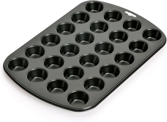Everyday Baking Prochef Teflon Non-Stick Premium Coated 24 Mini Cup Muffin Tray - Length 38cm x Width 26cm Carbon Steel for Muffins or Cupcakes - Black