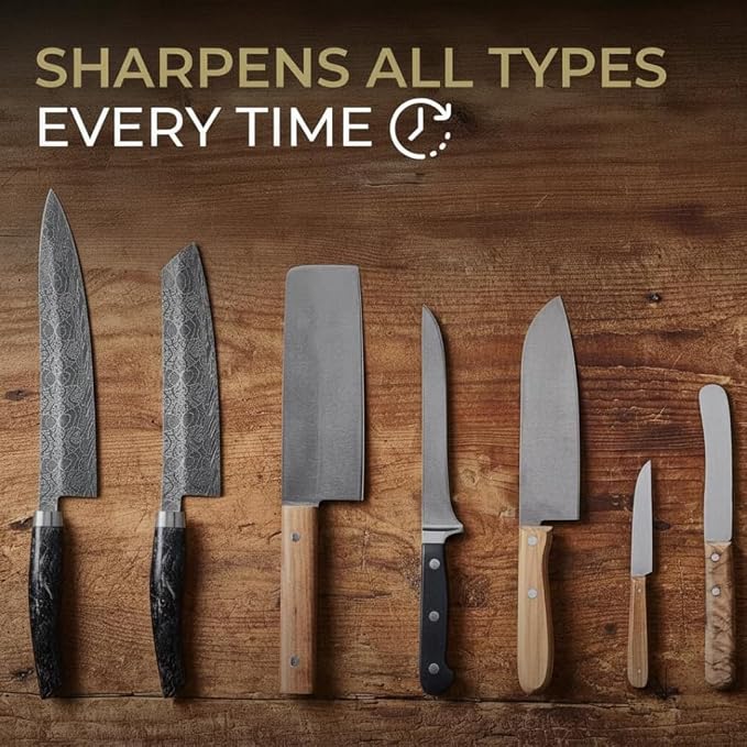 High Carbon Stainless Steel Rolling Knife Sharpener with 400, 1000 & 3000 Replacement Discs - Blunt Knife Sharpening Kit with 15 and 20 Degree Sharpening for Kitchen & Chef's Knives (CHOCOLATE)