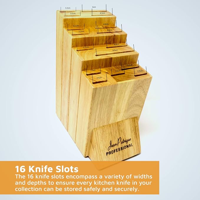 Jean-Patrique 16-Slot Chef Universal Knife Block Without Knives - Durable Wooden Storage - Kitchen Space Saver