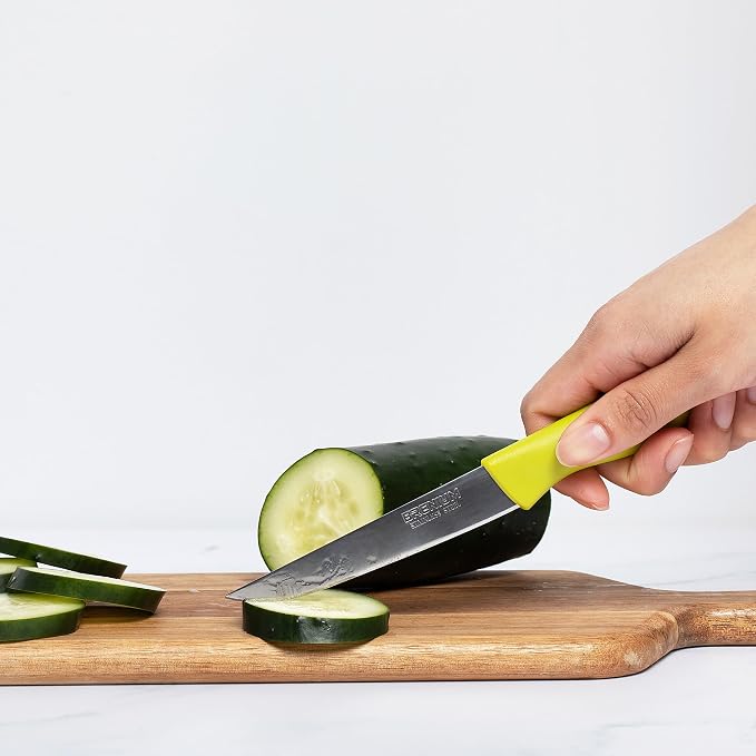 6-Piece Paring Knife Set – 4 Inch Razor Sharp Stainless Steel Spear Point Blades, Precision Fruit and Vegetable Cutting Knives, Ergonomic Non-Slip Handles – Green, Straight Edge