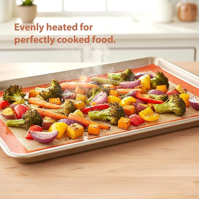 2 Half & 1 Quarter Silicone Baking Mat, Baking Sheets | Non Stick, Silicone Mats for Baking, Baking Supplies for Cookies, Bread & Pastry, Heat-Resistant & Reusable, Orange