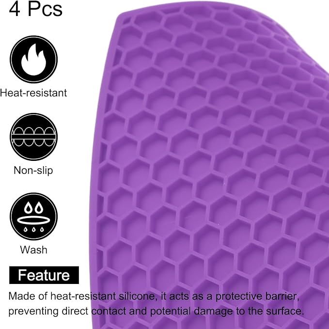 uxcell 4pcs Silicone Hexagonal Trivet Mats, Purple