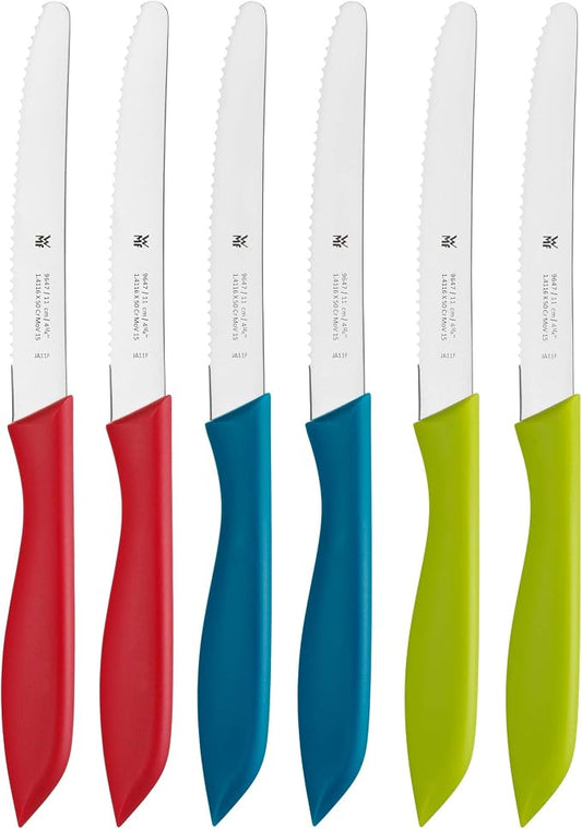 WMF Classic Line 6-Piece Bread Time Knife Set with Double Wave Cut Special Blade Steel Plastic Handle Length 11 cm Multi-Coloured