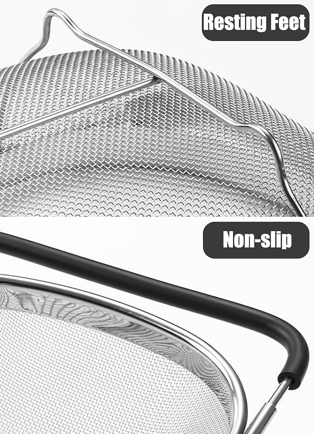 Fine Mesh Colander Over The Sink 6 Quart Stainless Steel Strainer Basket | Expandable Rubber Grip Handles - Strain, Drain, Rinse Fruits, Vegetables