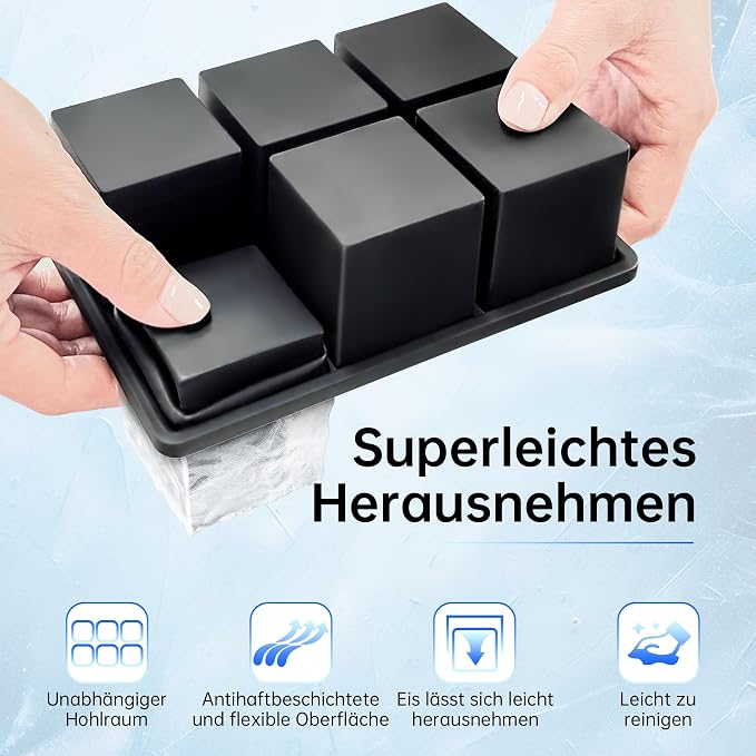 Ankway Silicone Ice Cube Tray, Large, 2 Pack, XXL Ice Cube Tray with Lid for 5 cm, 12 Ice Cubes, BPA-Free Premium Silicone Ice Cube Tray for Chilled Drinks, Whisky, Cocktails, Beer and Coffee