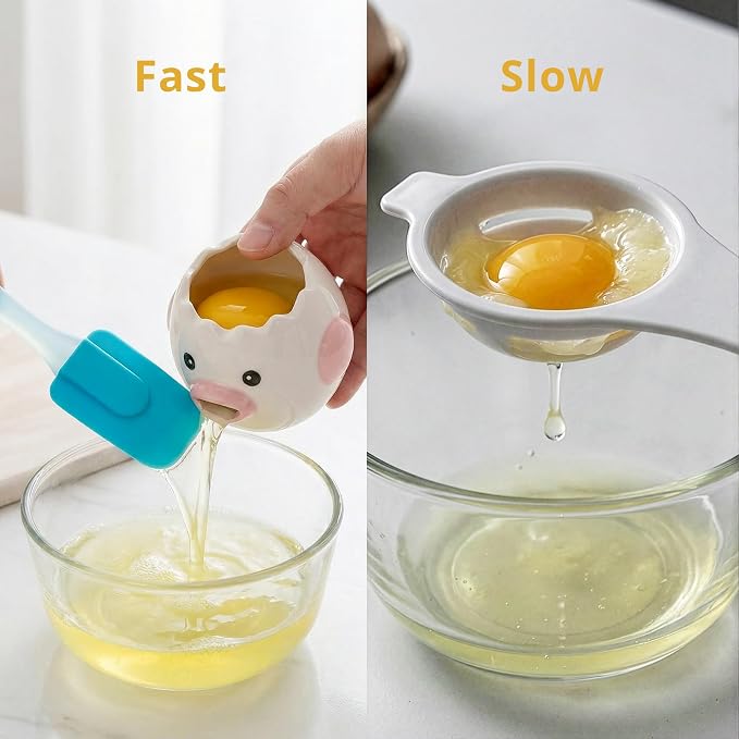 Upgraded 2X Faster Egg Separator Set, 2 Ceramic Chick Separators with 2 Silicone Flow-Assist Scraper, Fast Egg White/Yolk Separation for Efficient Kitchen Prep