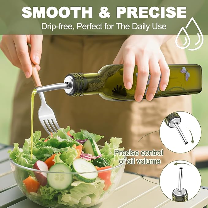 COOLMI Oil and Vinegar Dispenser Set - 17oz/500ML Premium Glass Olive Oil Dispenser Bottles for Kitchen, Oil Dispenser for Kitchen(Daisy)