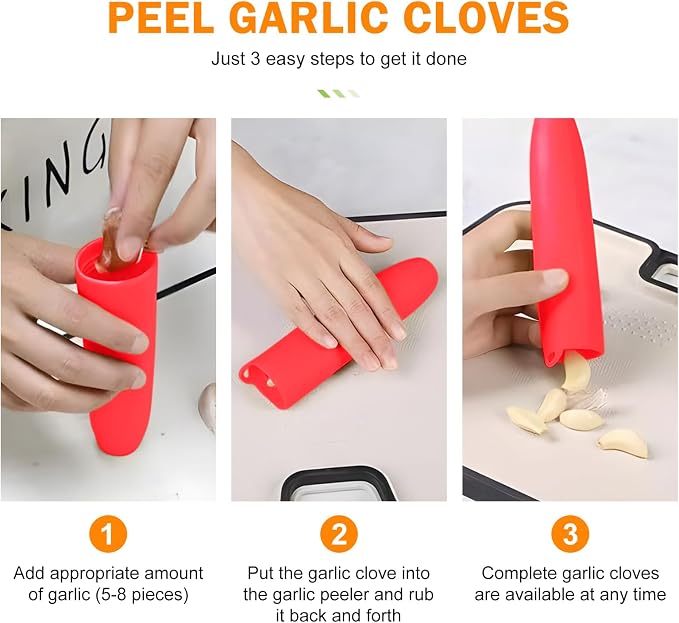 Silicone Garlic Peeler Tube- Garlic Roller Peeling Tube Tool Garlic Odorfree Peel Garlic Easy Roll Tube Useful Kitchen Gadgets (Red)