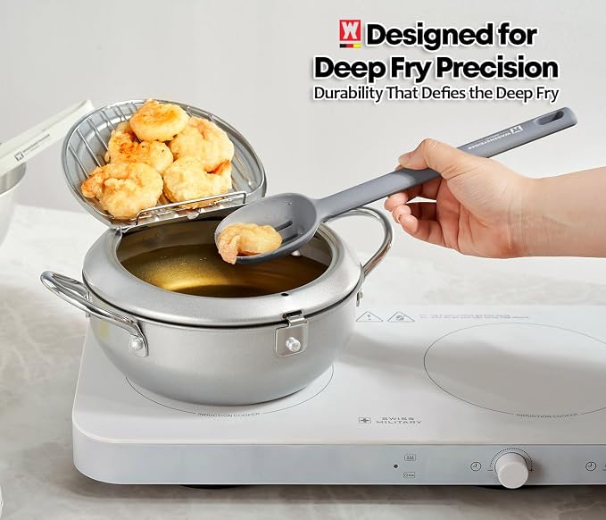 Wagensteiger Dark Gray Versatile Slotted Spoon: Muti-Purpose Cooking Skimmer with Heat Resistant, Non-stick Cookware Safe, Skimmer for Deep Frying Cooking, BPA Free (11.02inch x 2.56inch)