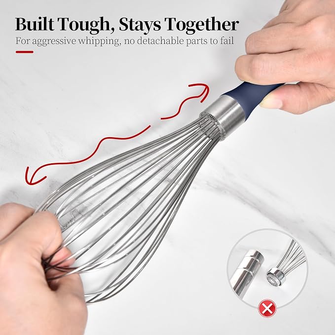 18/8 Stainless Steel Cooking Balloon Whisk (Large, Midnight Blue) | Heavy Duty Metal Kitchen Wire Whisker Wisking Tool Egg Beater Hand Mixer for Mixing Baking Beating Stirring Sauce Flour