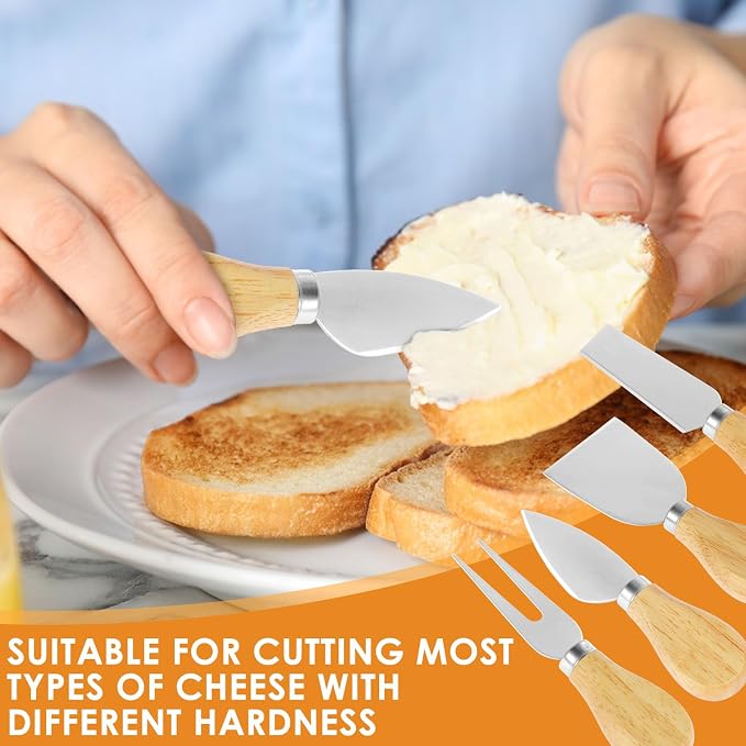16Pcs Cheese Knives Bulk,Stainless Steel Cheese Knife Spreaders Set Butter Cutter Cheese Cutting Spatula Forks Wooden Handle Small Cheese Spreader Tool Cheese Knives for Charcuterie Board Christmas