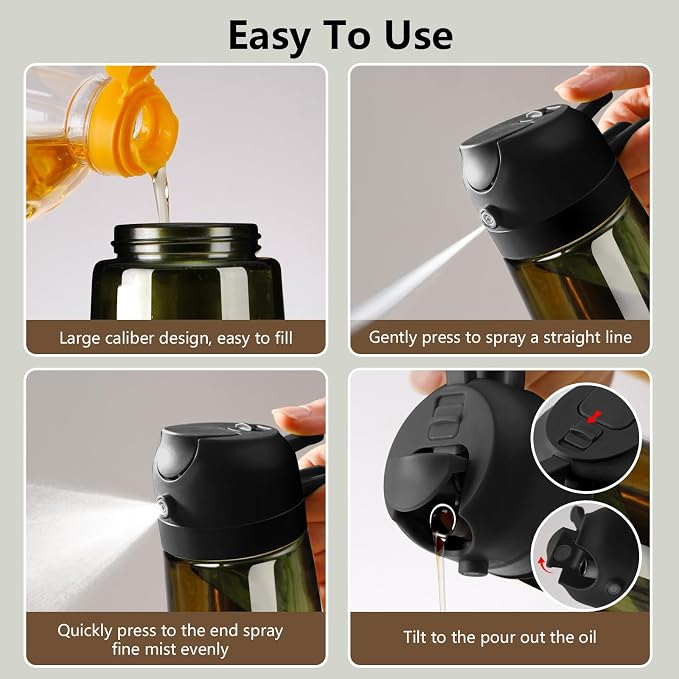 SWEET VIEW 2PCS Olive Oil Dispenser and Oil Sprayer | 16oz/470ml Glass Light-Proof Oil Pourer for Kitchen Air Fryer, Cooking, Salad, and BBQ, with Stickers