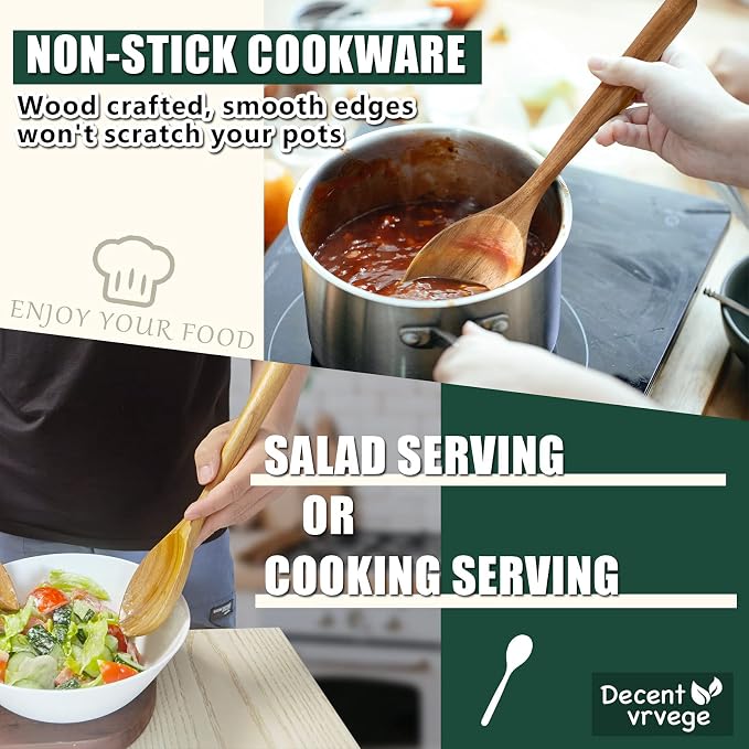 Wood Spoon, Healthy Acacia Wooden Cooking Spoons, Durable Kitchen Serving Spoon Scooper, Non Scratch Wood Ladle Tableware For Cooking, Serving Salad, Stirring Soup, Easy to use