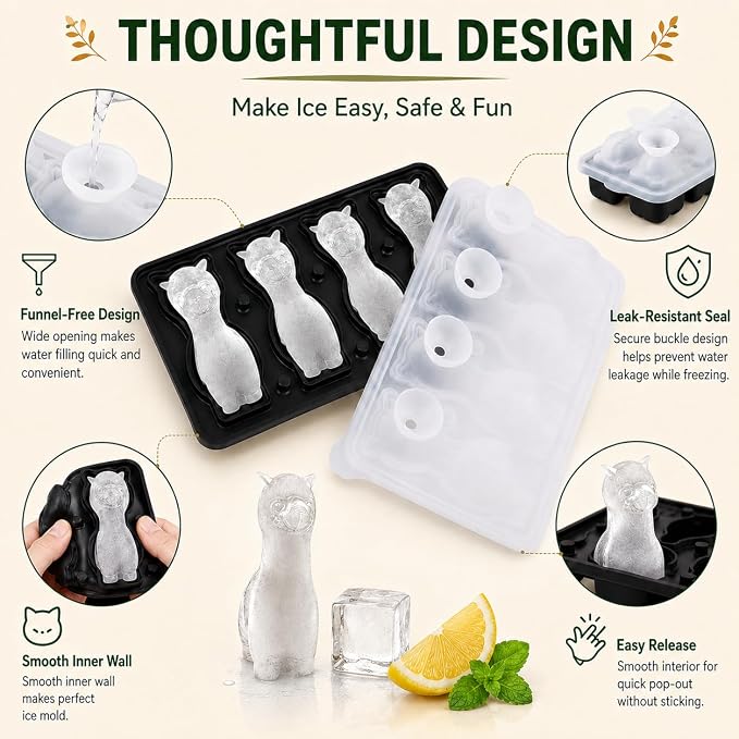 Alpaca Ice Cube Tray Mold - Cute Fun Whiskey Ice Molds Gifts for Women Men | 3D Alpaca Shape Cute Ice Molds for Whiskey Bourbon, 4-Hole Large Fun Shapes Funny Gifts, for Animals Lovers Women Men
