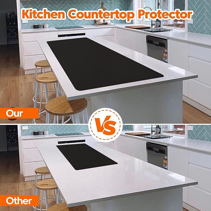 Extra Large Silicone Mat, 96”x36” Heat Resistant Mats for Countertop, Cuttable Waterproof Kitchen Counter Mat, Multipurpose Countertop Protector Mat, Silicone Mats for Kitchen Counter (Black)