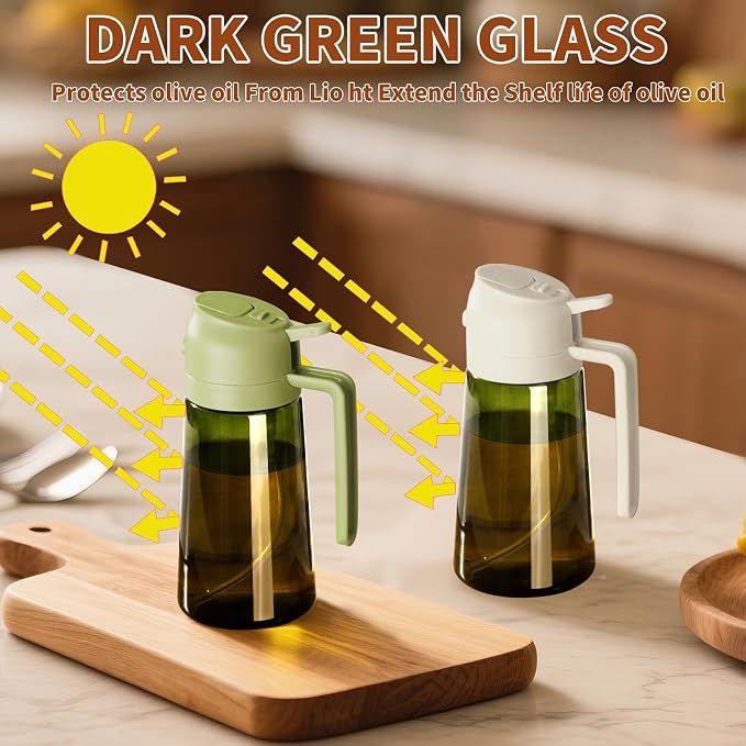 SWEET VIEW Olive Oil Dispenser and Oil Sprayer | 16oz/470ml Glass Light-Proof Oil Pourer for Kitchen Air Fryer, Cooking, Salad, and BBQ, with Stickers