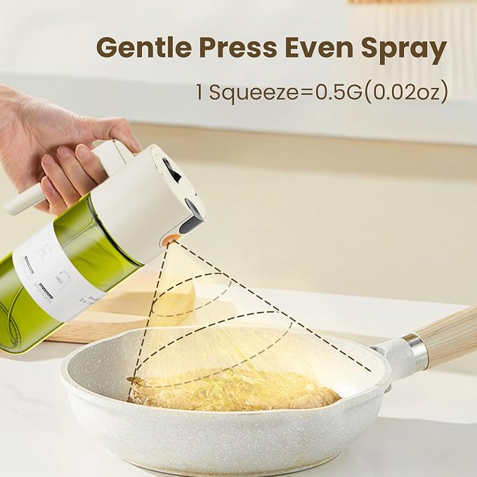 LAKUMIQI 2 in 1 Oil Sprayer for Cooking, 17oz | Light-Blocking Glass Spray Bottle with Stickers, Oil Dispenser for Salad, Air Fryer & BBQ
