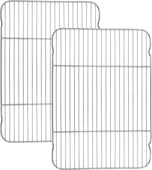 Baking Cooling Rack Set of 2, E-far 16.5"x11.5" Stainless Steel Metal Roasting Cooking Racks, Fits in Half Sheet Cookie Pans, Non Toxic & Rust Free, Oven Proof & Dishwasher Safe
