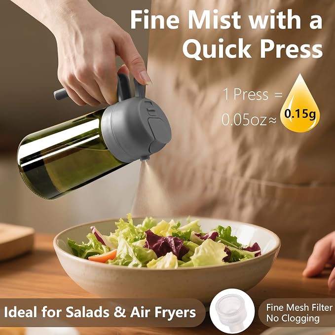 SWEET VIEW 2PCS Olive Oil Dispenser and Oil Sprayer | 16oz/470ml Glass Light-Proof Oil Pourer for Kitchen Air Fryer, Cooking, Salad, and BBQ, with Stickers