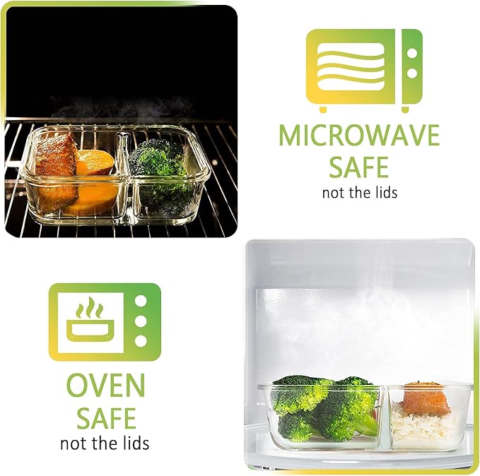 M MCIRCO 5 Pack,36 oz, 2 Compartments Glass Meal Prep Containers with Lids | Divided Glass Food Storage Containers, Portion Control Lunch Containers, Microwave, Oven, Freezer, Dishwasher, White