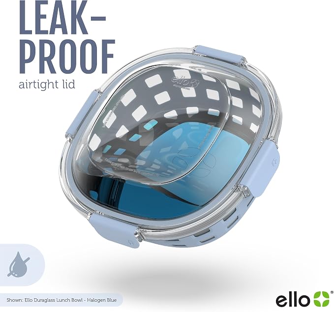 Ello DuraGlass Food Storage Glass Lunch Bowl Container - Meal Prep Container with Silicone Sleeve and Airtight Lid, 5 Cup, Blue | Leakproof glass meal prep salad bowl. BPA-free lid, silicone sleeves, great for meal prepping, food storage, and leftovers.