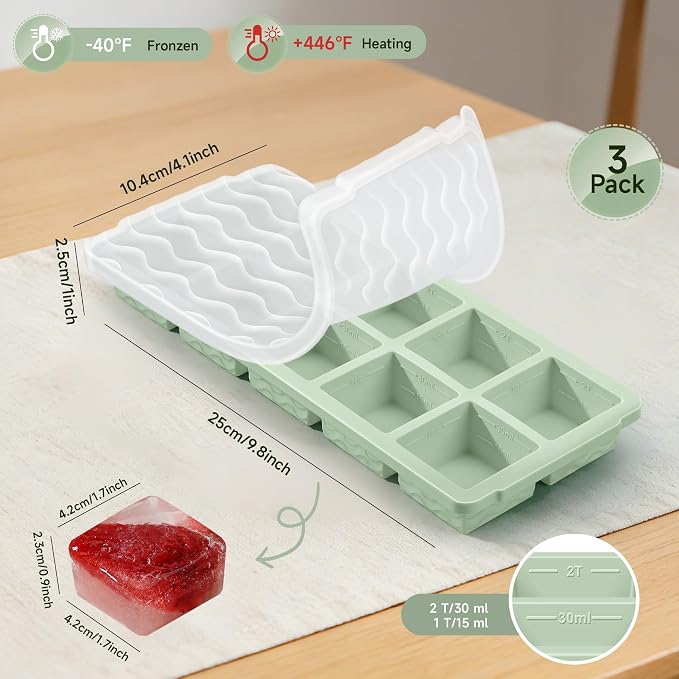 Ice Cube Tray with Lid – 3 Pack 2 Tbsp Ice Trays for Freezer, Stackable, BPA-Free, Easy Release Large Ice Cube Molds for Chocolate, Cocktails, Iced Coffee, Whiskey & Juice (10-cube,starlight)
