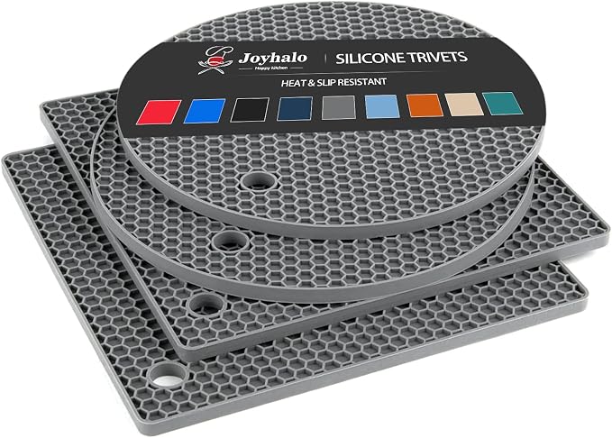4 Pack Trivets for Hot Dishes | Hot Pads for Kitchen, Silicone Pot Holders for Kitchen Countertops,Table, Hot Pots and Pans, Easy to Wash and Dry, Grey