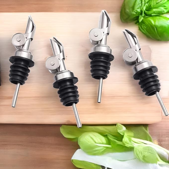 Pafuen 4 Pack Liquor Pour Spout, Oil Pourer, Olive Oil Pour Spout for Olive Oil Dispenser(Silver)