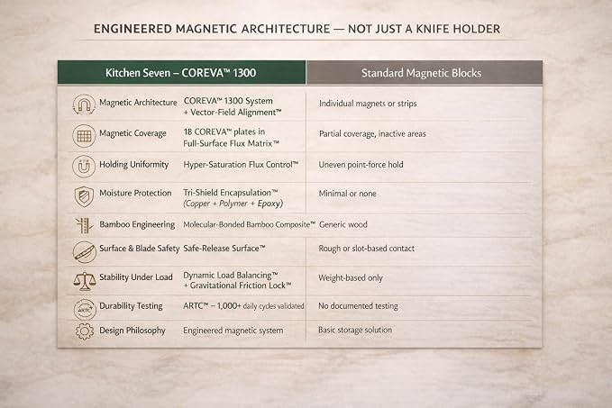 Magnetic Knife Block with 18 COREVA™ Magnetic Plates – Double Sided Bamboo Knife Holder, Engineered Full-Surface Magnetic System for All Knives & Scissors, Countertop Storage Organizer