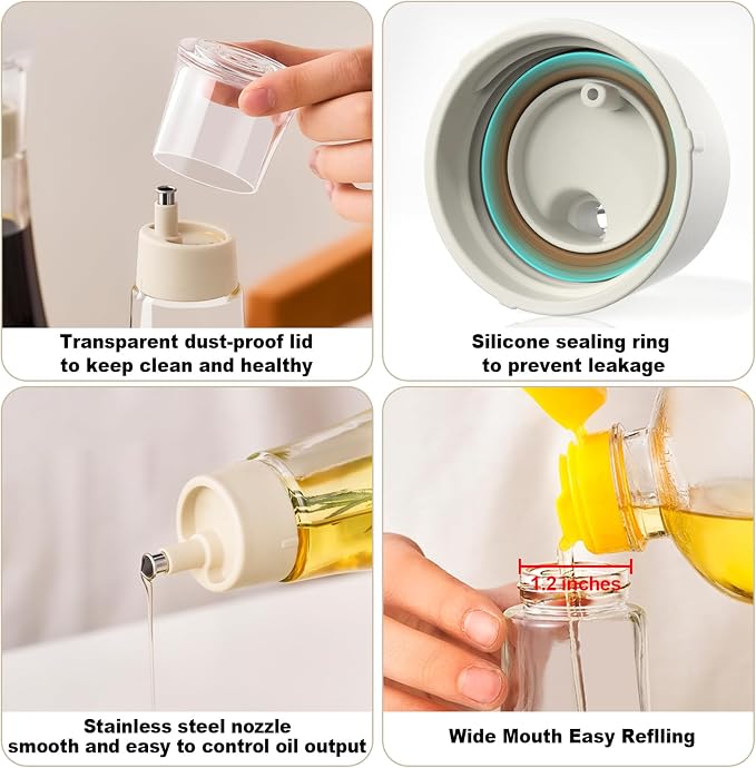 Summark Diamond Olive Oil Dispenser Bottle,Oil and Vinegar Dispenser for kitchen,Elegant Glass Cooking Oil Dispenser,Dispenser Bottle of 10 OZ - Set of 2