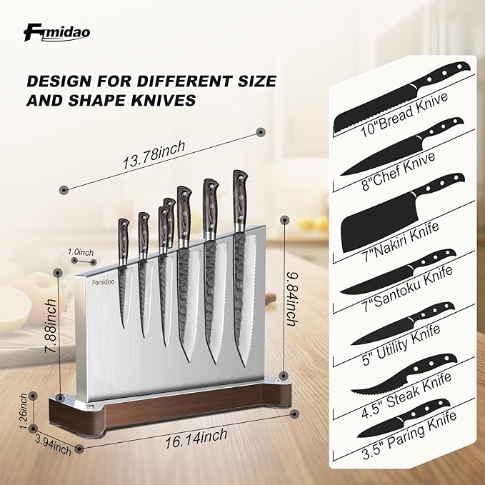 Magnetic Knife Holder Stand,Large Double Sided Magnetic Knife Block WIthout Knives Stainless Steel Magnet Kitchen Knife Holder Strong Magnetic Knife Rack Storage With Three Magnet Strip