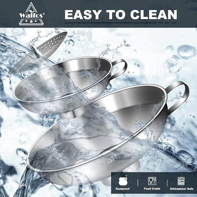 Walfos 5.5 Inch and 4 inch Stainless Steel Wide-Mouth Funnel with Handle for Wide and Regular Mason Jars Canning Jars,Wide Mouth Funnels for Kitchen Use Transferring Liquid and Dry Ingredients!