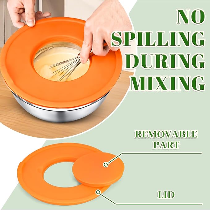 8PCS Mixing Bowls with Lids Set - 5 Nesting Mixing Bowls, 3 Grater Attachments, Lids, Stainless Steel Mixing Bowls for Mixing & Serving, Size 1.5/2.1/3.5/4/4.5 QT, Colorful