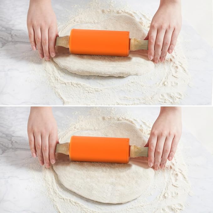 SOUJOY 8 Pack Mini Rolling Pin, 9 Inch Small Dough Roller with Wood Handle, Silicone Dough Rolling Pin for Kids Craft Kitchen Dough Cookie Pastry Fondant Cake, 4 Colors
