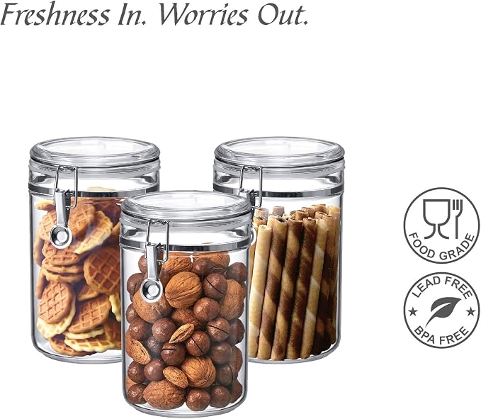 Cathy - 56-Ounce Plastic Canister (Set of 3), Plastic Airtight Food Container, Stackable for Pantry Storage, BPA-Free and Shatter-Proof, Perfect for Home and Commercial Use