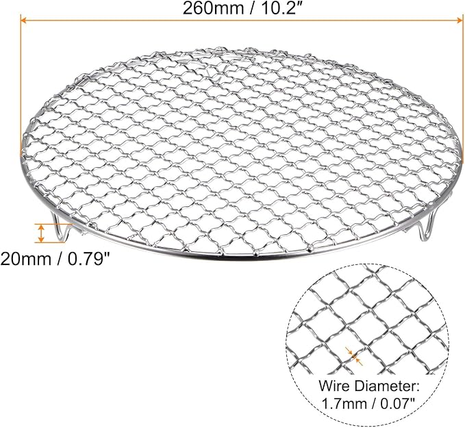 HARFINGTON Round Cooking Rack 10.2-inch 201 Stainless Steel Cross Wire Barbecue Grill Net with 20mm Legs for Cooking Baking Steaming BBQ