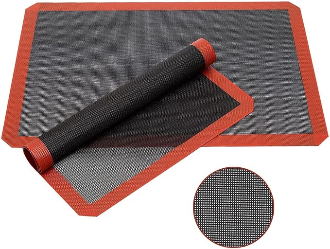 Hermerlee Perforated Silicone Baking Mats, 2 PCS Eclair Silicone Mat for Half Sheet，Tray Pan Liners Perfect Bakeware for Making Cookies, Macarons, Bread and Pastry,11.8"x 15.7" (Corner Cut)