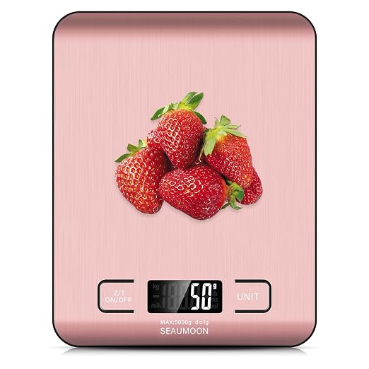 Food Scale Kitchen-Scale 11lb/5kg Food Scale for Kitchen Stainless Steel LCD Display Tare Function (g/oz/ml) for Meal Prep Coffee (Batteries Included) Pink