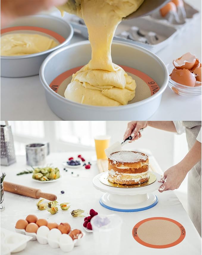 Best German Silicone Baking Mats - 9 inch | Set of 2 Round Non-Stick Reusable Air Fryer Linner, Non Slip, BPA Free, PFOA Free, Non-toxic, Dishwasher Safe