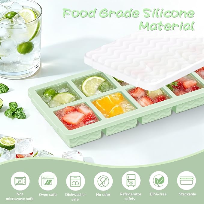 Doasuwish Ice Cube Trays with Lid, 3 Pack 10 Cubes 2 Tbsp. Silicone Ice Cube Trays for Freezer, Perfect for Freezing and Storing Ice Cubes, Chocolates, Sauces, Juices, Fruit Purees and More, BPA Free