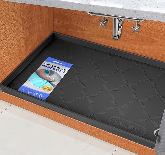 Waterproof Under Sink Mat Silicone 28"x19", Kitchen Cabinet Liner | BPA-Free Silicone Mat with Raised Lip Protects Cabinets from Leaks, Versatile Home Organizer for Bathroom, Pets, Boots, Floor