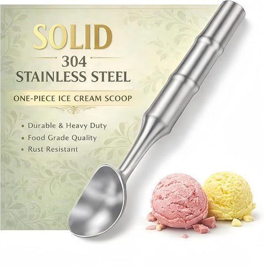 Stainless Steel Ice Cream Scoop, Heavy Duty Ice Cream Scooper with Ergonomic Grip, 100% Dishwasher Safe One-Piece Metal Scoop for Hard Ice Cream, Gelato & Cookie Dough