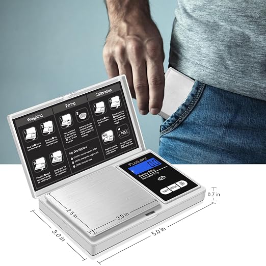 Fuzion Pocket Gram Scale - 1000g/0.1g Digital Mini Travel Food Scale | Easy of Use, LCD Display, Tare Function, 6 Modes Ounces Grains, Batteries Included