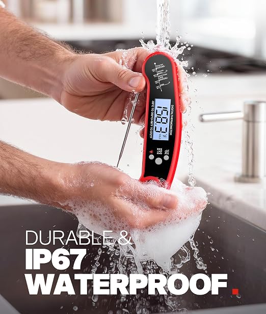 Meat Thermometer Digital – Instant Read Food Thermometer for Grilling, BBQ, Air Fryer, Smoker, Candy Making with Foldable Probe, Kitchen Gadgets, BBQ Essentials, Gift for Dad Men Husband Him, Red