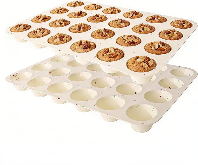 Silicone Mini Muffin Pan, 24 Cup Nonstick Mini Cupcake Pan 2Pcs | Food-Grade Silicone Muffin Tin, Oven Dishwasher Freezer Safe Silicone Molds for Home Baking DIY, Mini Cupcakes, Egg Bites