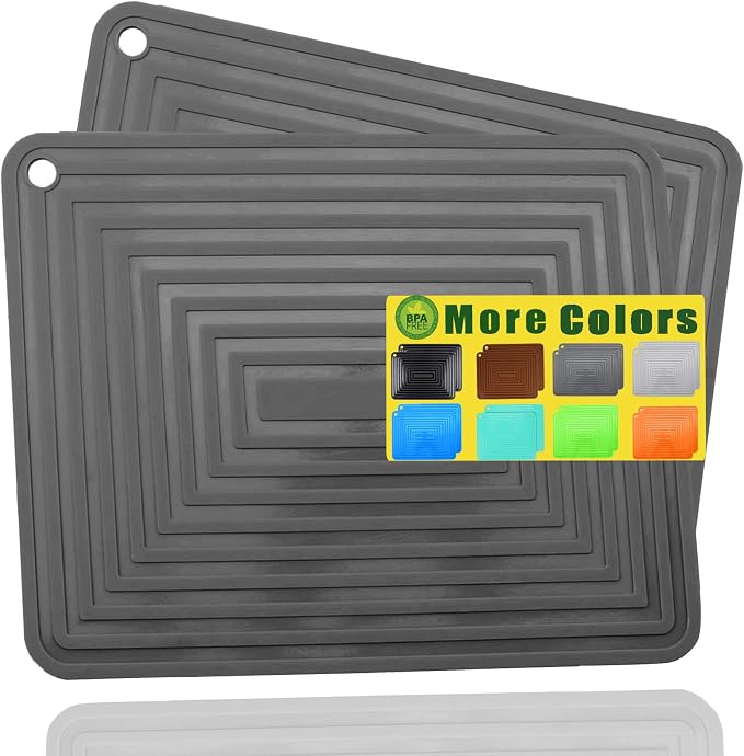 Large Silicone Trivet Mats for Hot Dishes/Pans, Heat Resistant Pot Holder, 9"x12" Non Slip Flexible Durable Pot Coaster Kitchen Table Mats Set of 2 (Dark Gray)