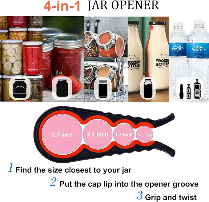 Bloss Jar Opener Bottle Opener for Seniors,Weak Hands and Arthritis,Black | Anti-Slip Rubber Strip Inside,Eight Sizes of Circular Openings,Cap and Bottle Great Kitchen Gadgets,Useful Gifts for Elderly